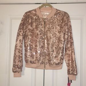 Rose Gold Sequin Bomber Jacket